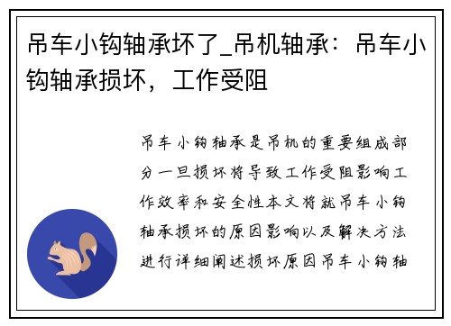 吊车小钩轴承坏了_吊机轴承：吊车小钩轴承损坏，工作受阻